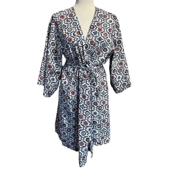 Roberta Roller Rabbit Cotton Kimono Robe O/S navy, red, and gray medallion print - Picture 1 of 6